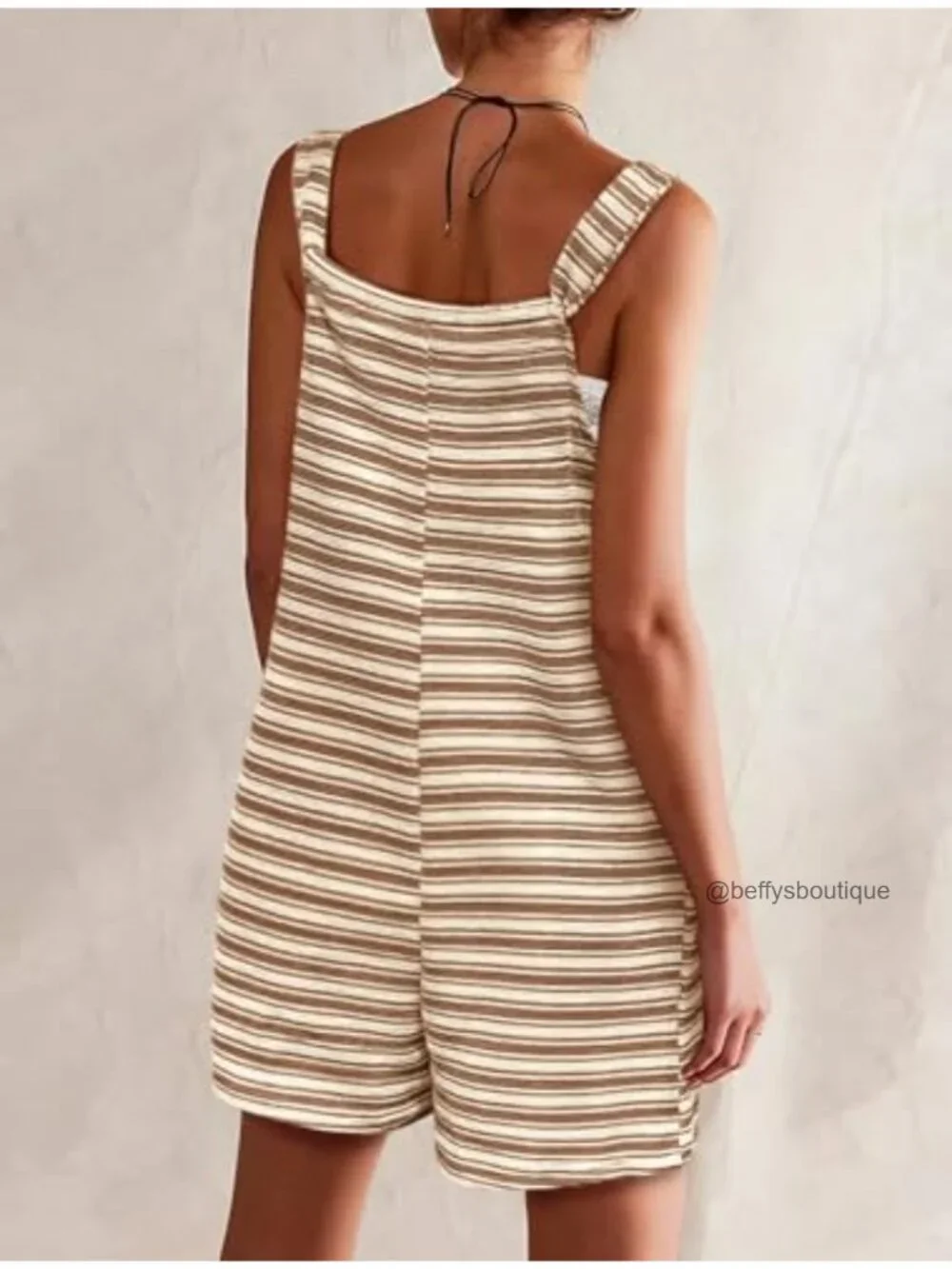 Sleeveless Striped Romper with Pockets